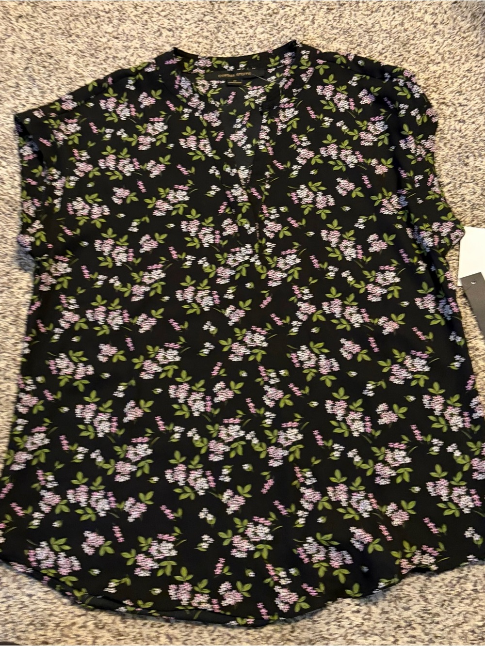 Cynthia Steffe Black Floral Split-Neck Blouse